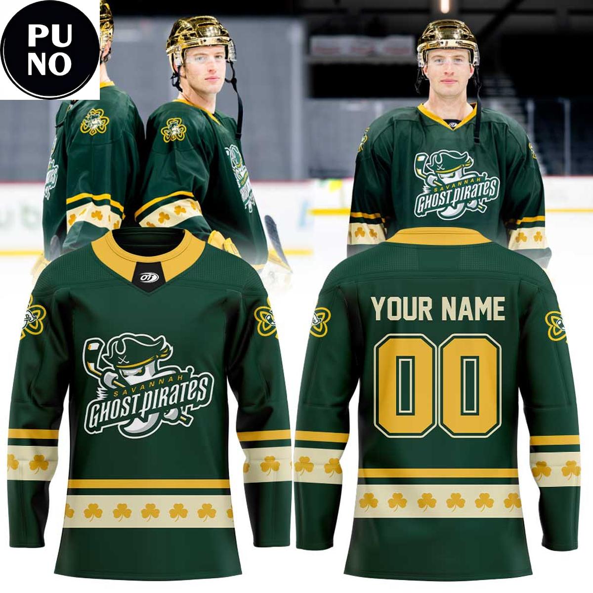 Savannah Ghost Pirates x St. Patrick’s Day 2026 Personalized Hockey Jersey