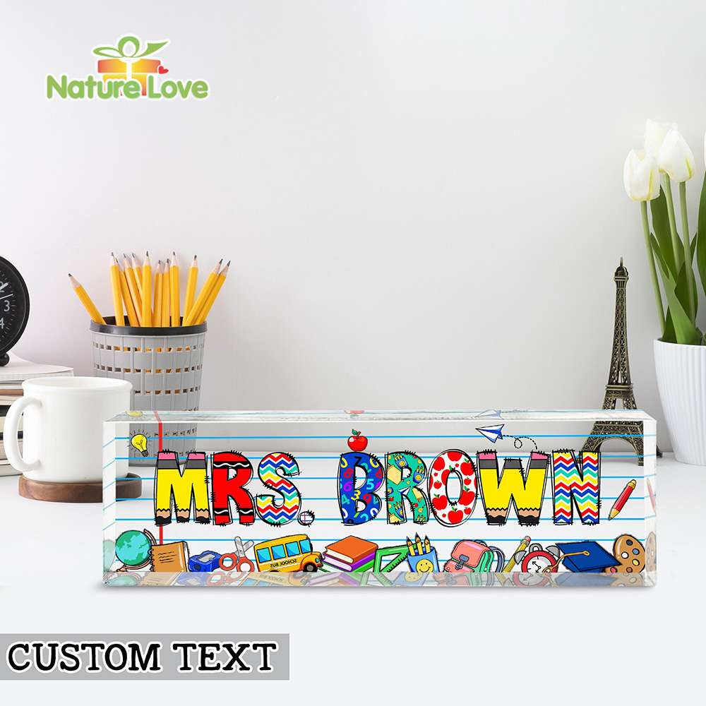 School Supplies Custom Teacher Name Acrylic Plaque for Desk Personalized Teacher Gift