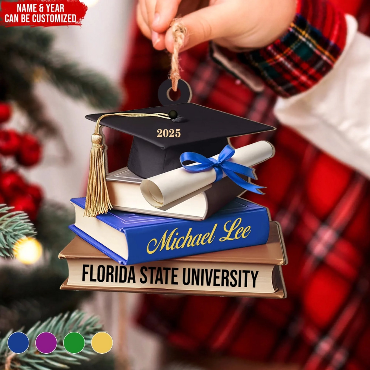 Custom School Graduation Cap With Books - Personalized Custom Shaped Ornament - Graduation Motivation Gift For Her/Him, Daughter/Son, Grad Ceremony, Commencement