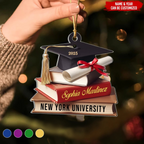 Custom School Graduation Cap With Books - Personalized Custom Shaped Ornament - Graduation Motivation Gift For Her/Him, Daughter/Son, Grad Ceremony, Commencement