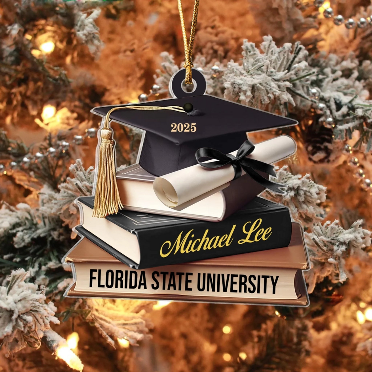 Custom School Graduation Cap With Books - Personalized Custom Shaped Ornament - Graduation Motivation Gift For Her/Him, Daughter/Son, Grad Ceremony, Commencement