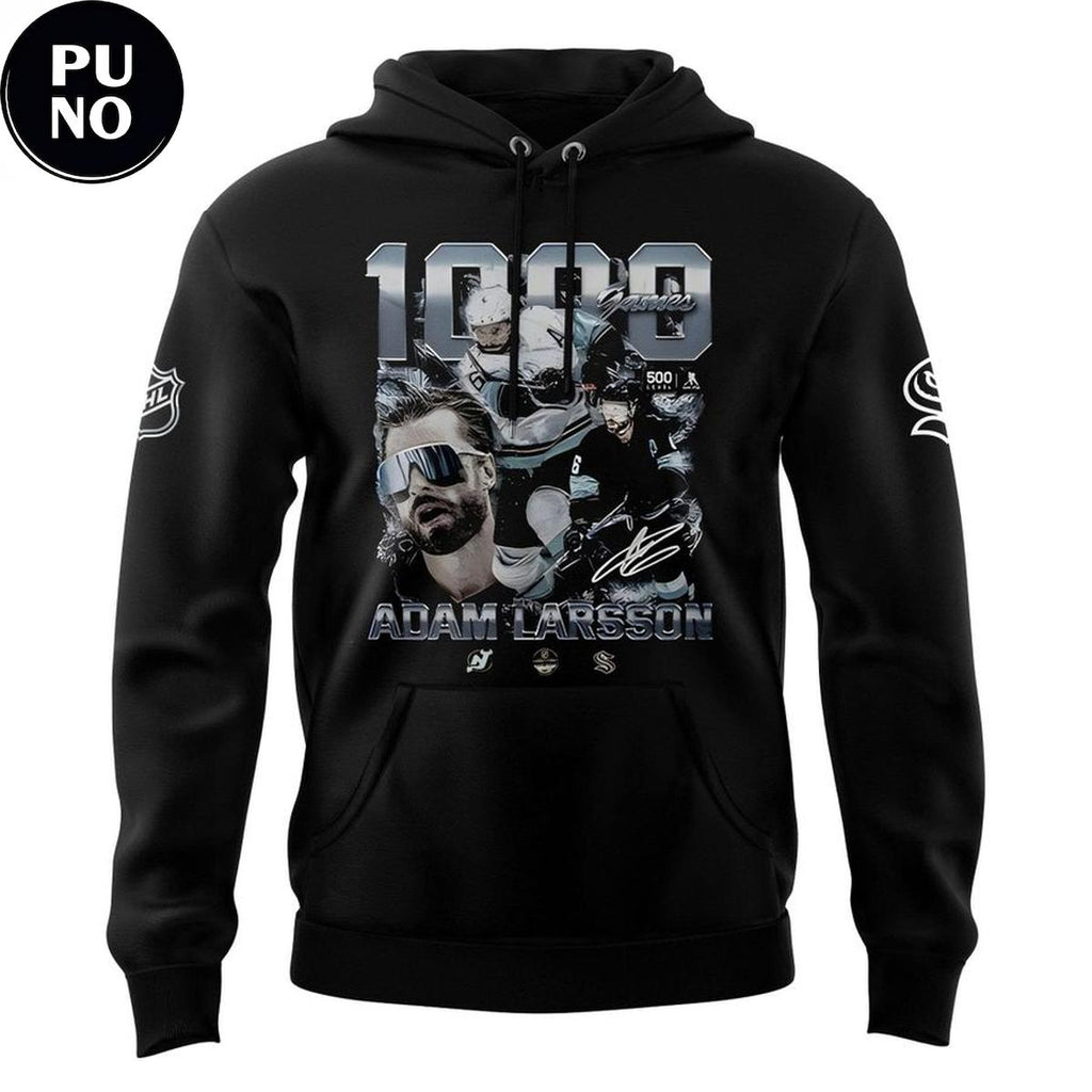 Seattle Kraken Adam Larsson Big 1Kat 1000 Games 2026 Hoodie T-Shirt