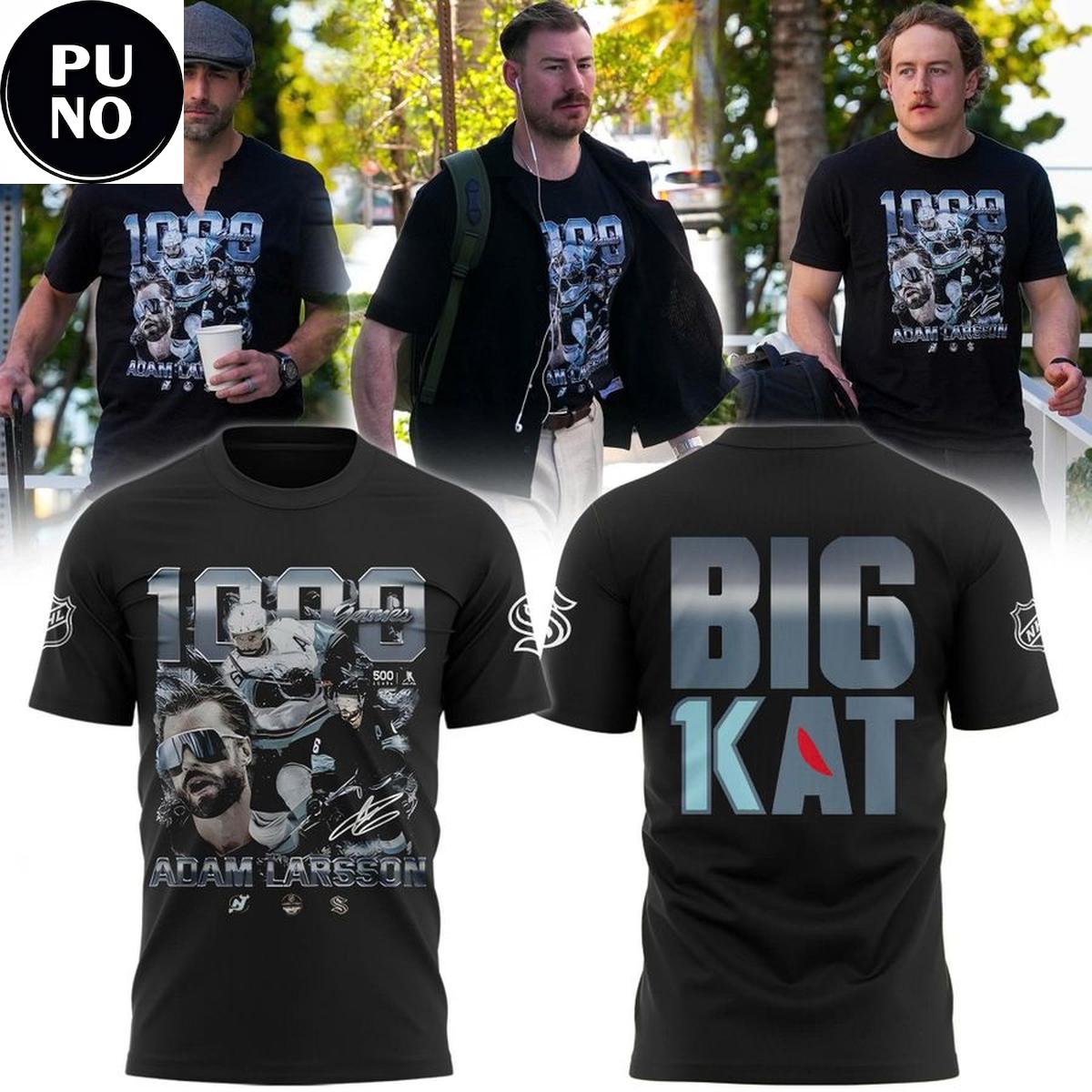 Seattle Kraken Adam Larsson Big 1Kat 1000 Games 2026 Hoodie T-Shirt