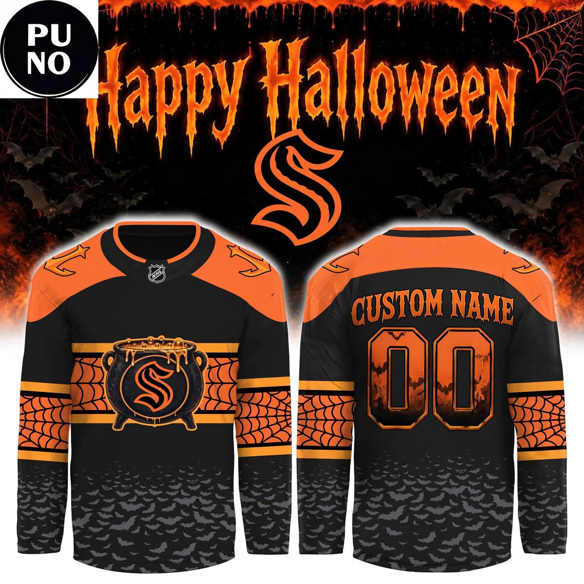 Seattle Kraken x Halloween Day 2026 Personalized Hockey Jersey