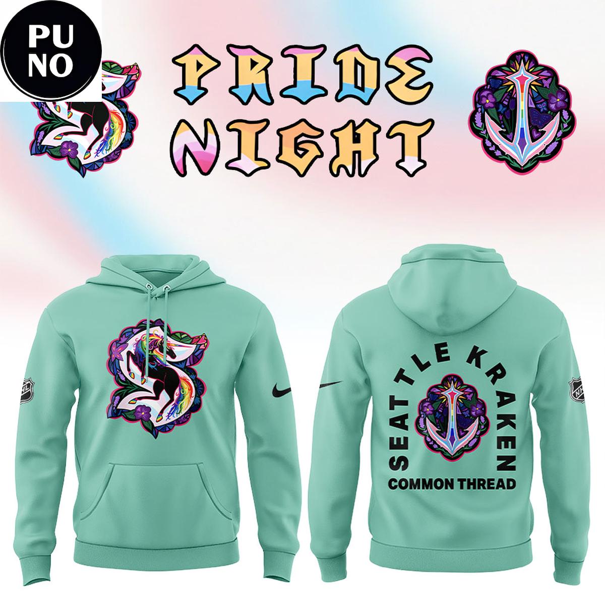 Seattle Kraken x Pride Night 2026 Common Thread Mint Hoodie T-Shirt