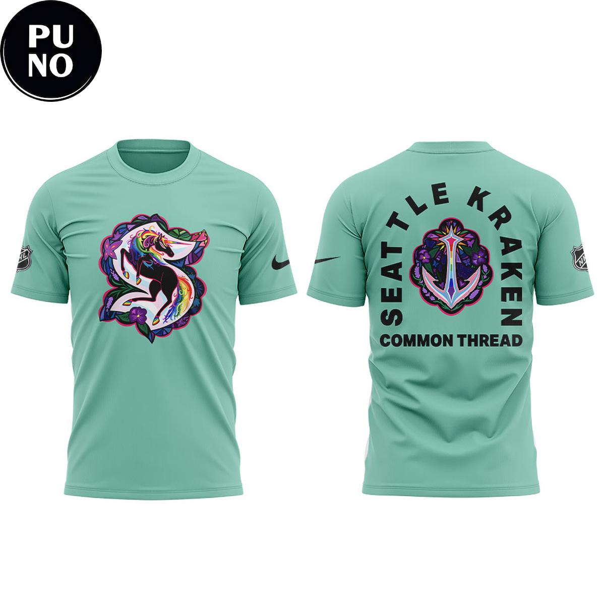 Seattle Kraken x Pride Night 2026 Common Thread Mint Hoodie T-Shirt