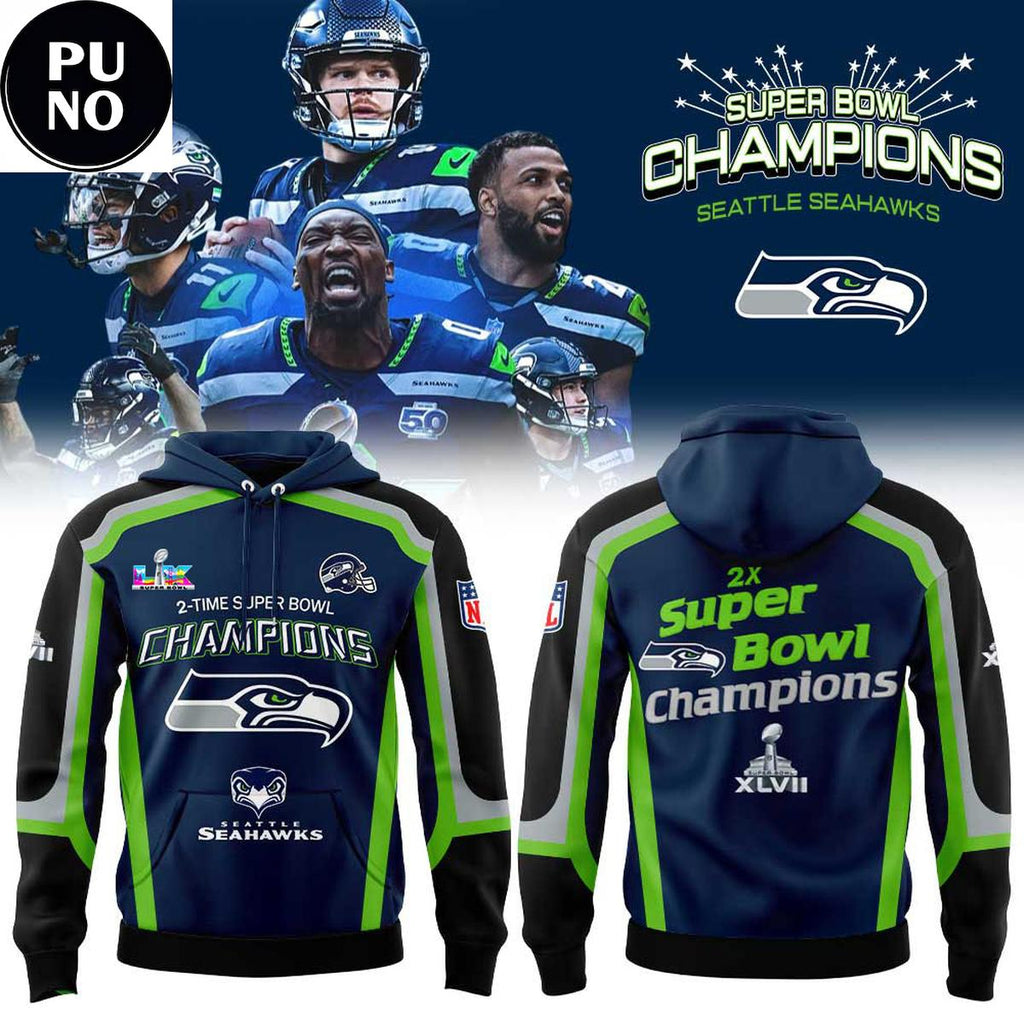 Seattle Seahawks 2 Times Super Bowl Champions Hoodie T-Shirt