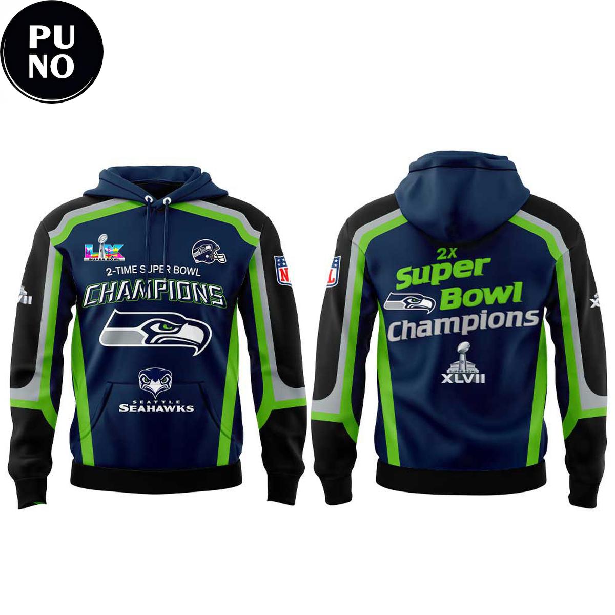 Seattle Seahawks 2 Times Super Bowl Champions Hoodie T-Shirt