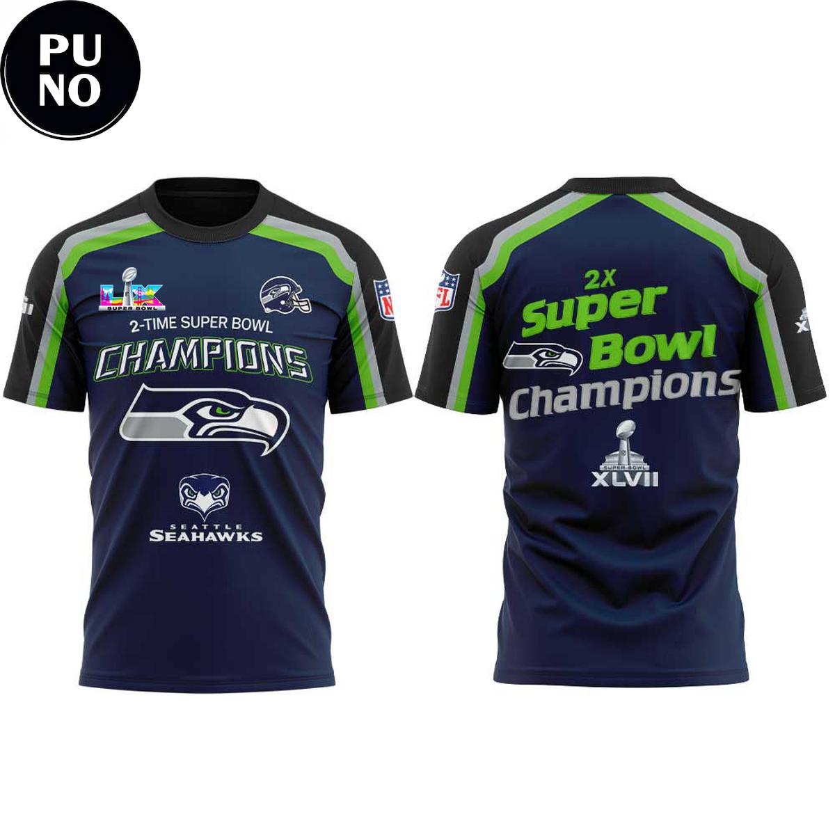 Seattle Seahawks 2 Times Super Bowl Champions Hoodie T-Shirt