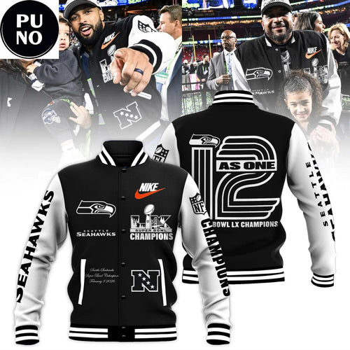 Seattle Seahawks 2026 Super Bowl LX Champions 12 As One Baseball Jacket