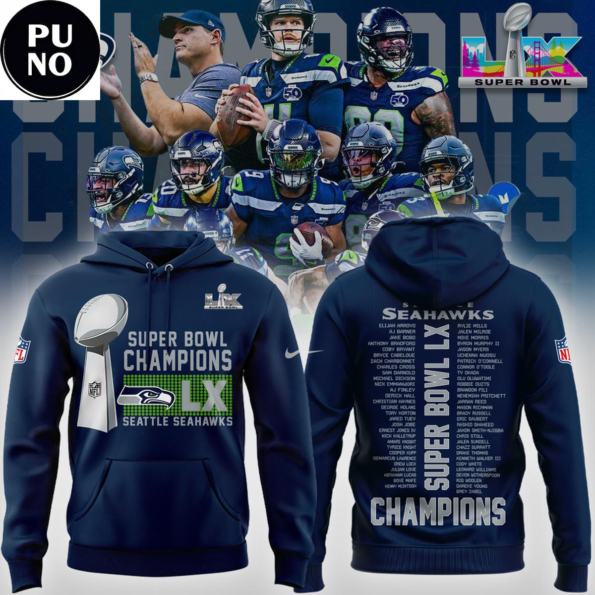 Seattle Seahawks 2026 Super Bowl LX Champions The Whole Squad Hoodie T-Shirt