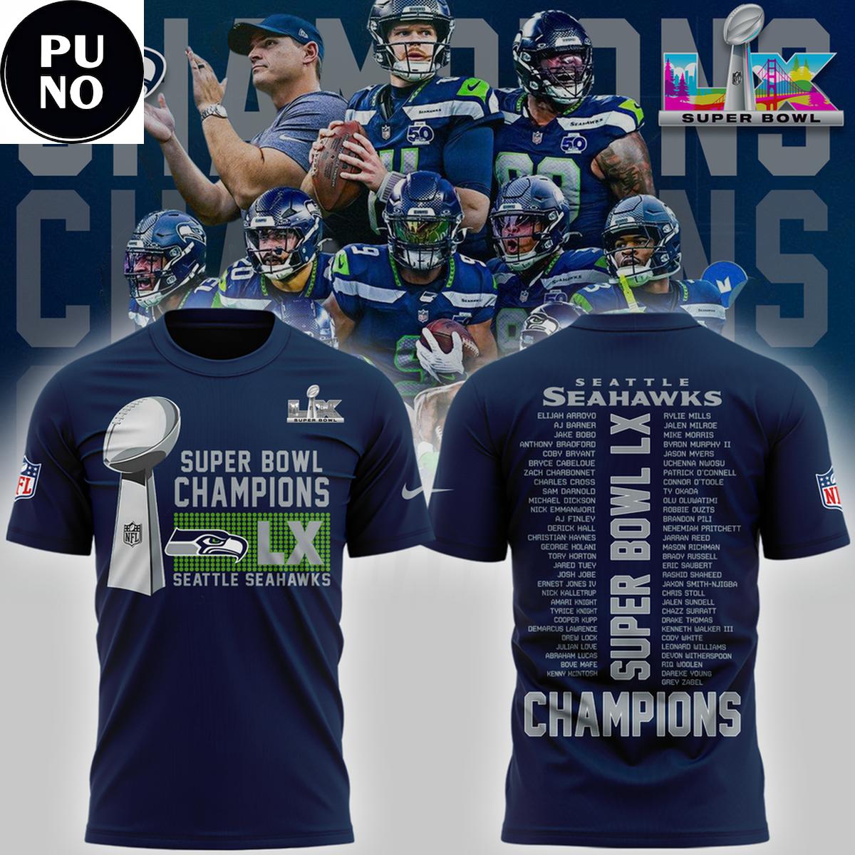 Seattle Seahawks 2026 Super Bowl LX Champions The Whole Squad Hoodie T-Shirt