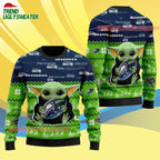 Seattle Seahawks Baby Yoda Hug The Ball Christmas Ugly Sweater