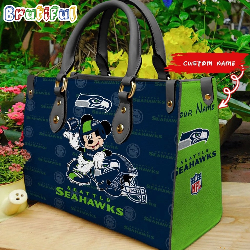 Seattle Seahawks Mickey Leather Bag Custom Name Women Bag