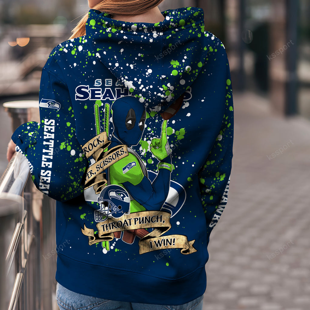 Custom NFL Seattle Seahawks Hoodie Leggings Rock Paper Scissors Throat Punch I Win Hoodie
