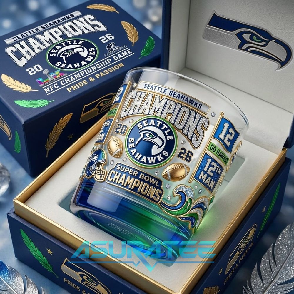 Seattle Seahawks Super Bowl Champions 2026 Whiskey Glass