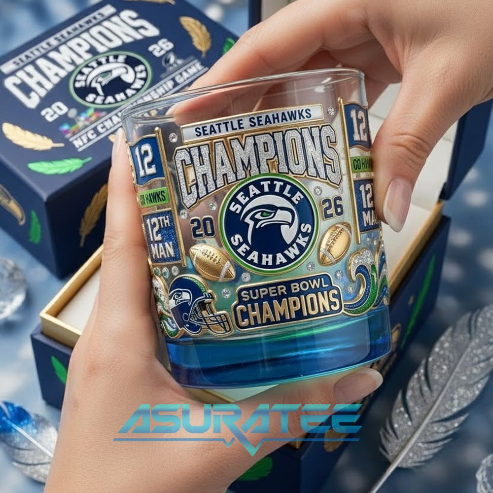 Seattle Seahawks Super Bowl Champions 2026 Whiskey Glass