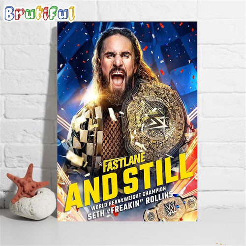 Seth Rollins And Still World Heavyweight Champion At WWE Fastlane Wall Art Poster Canvas