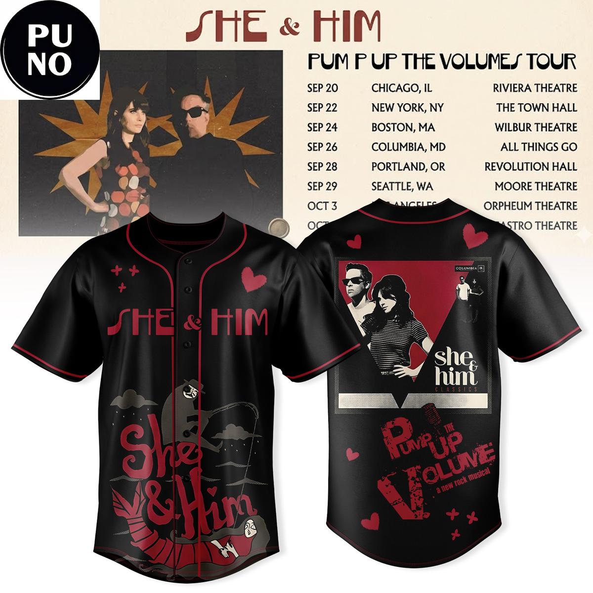 She & Him 2026 Pump Up The Volumes Tour Baseball Jersey