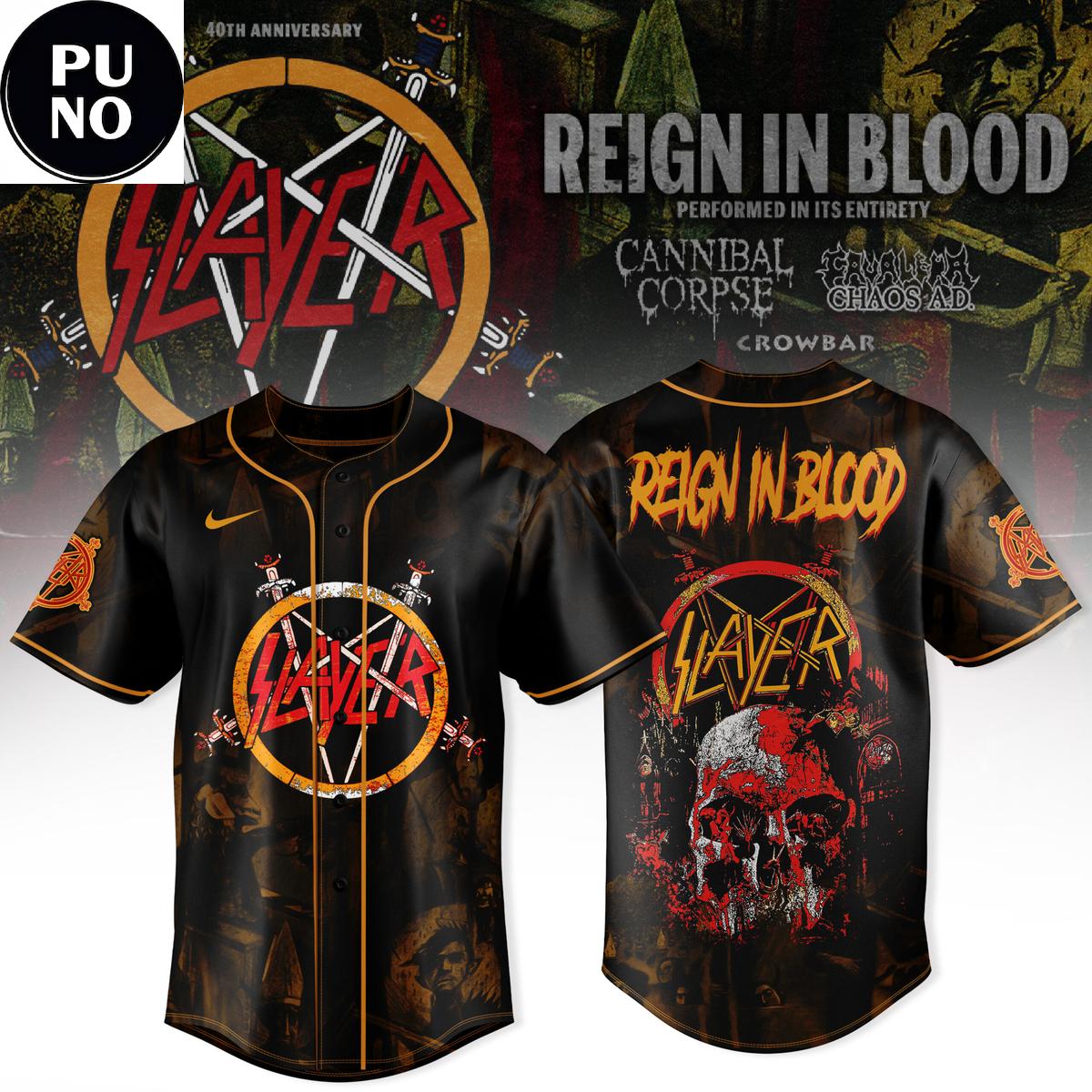 Slayer Reign in Blood 40th Anniversary 2026 Baseball Jersey