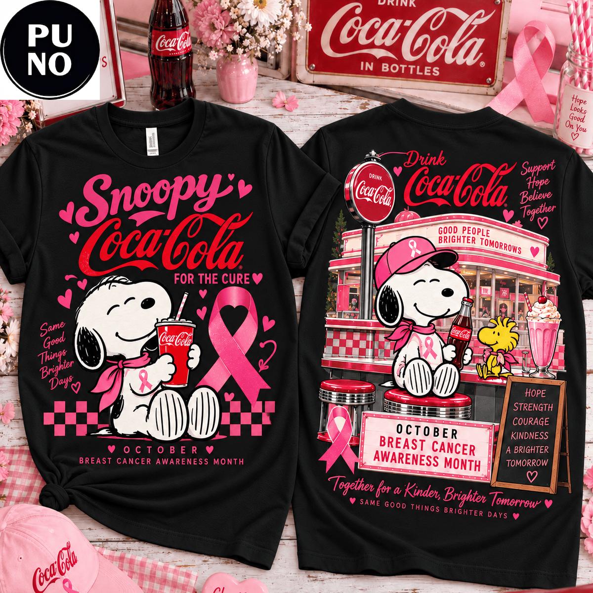 Snoopy x Coca-Cola 2026 Pink Ribbon Breast Cancer Awareness T-Shirt