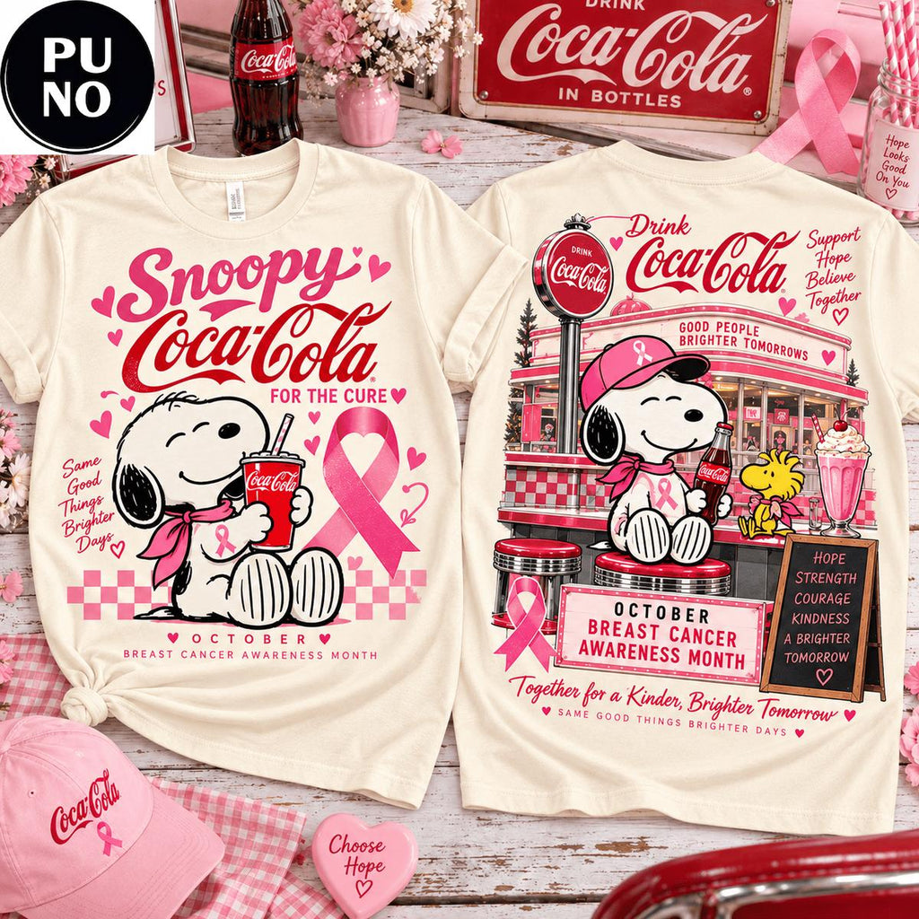 Snoopy x Coca-Cola 2026 Pink Ribbon Breast Cancer Awareness T-Shirt