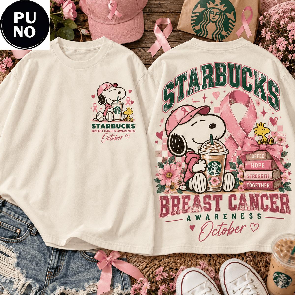 Snoopy x Starbucks 2026 Pink Ribbon Breast Cancer Awareness T-Shirt