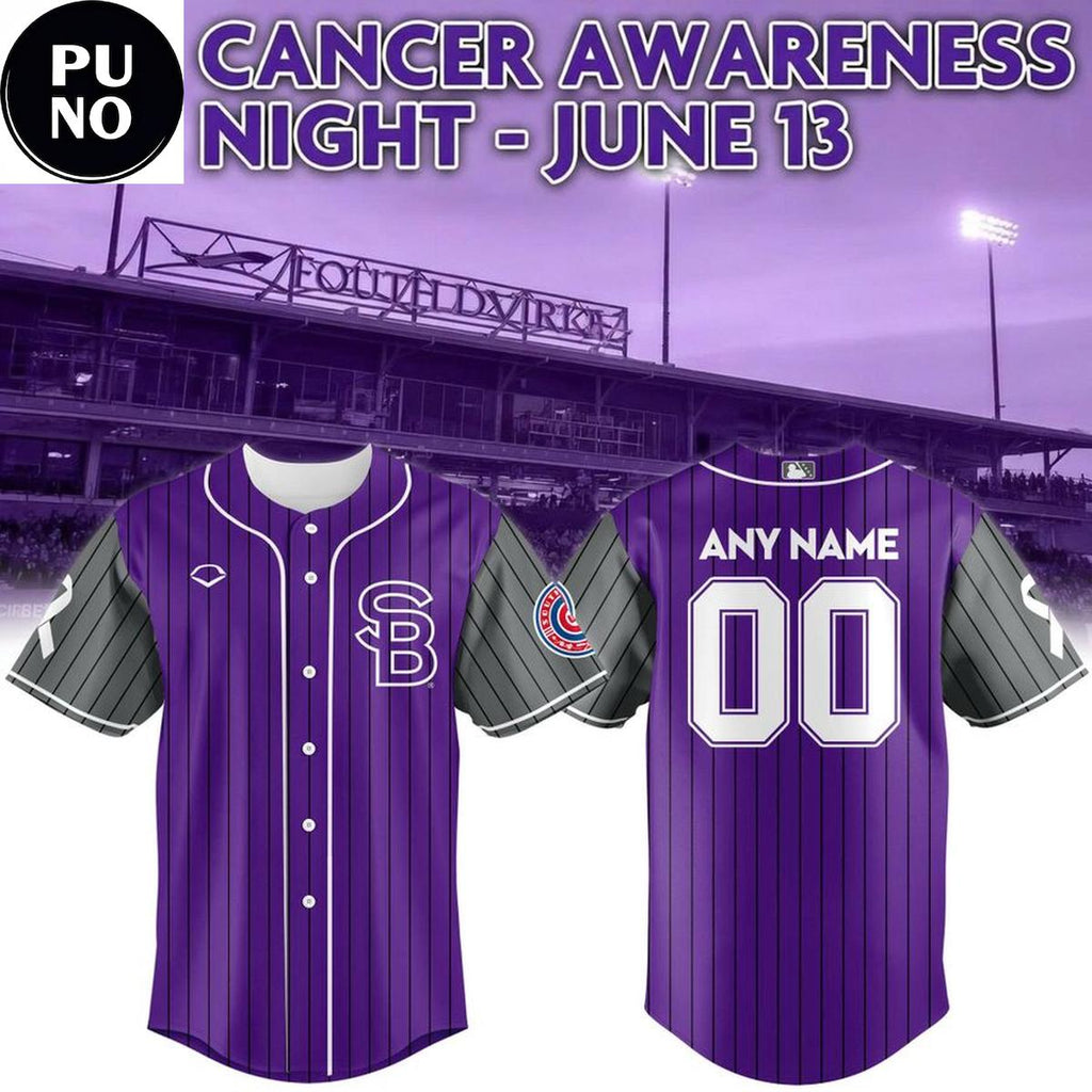 South Bend Cubs x Cancer Awareness Night 2026 Personalized Baseball Jersey