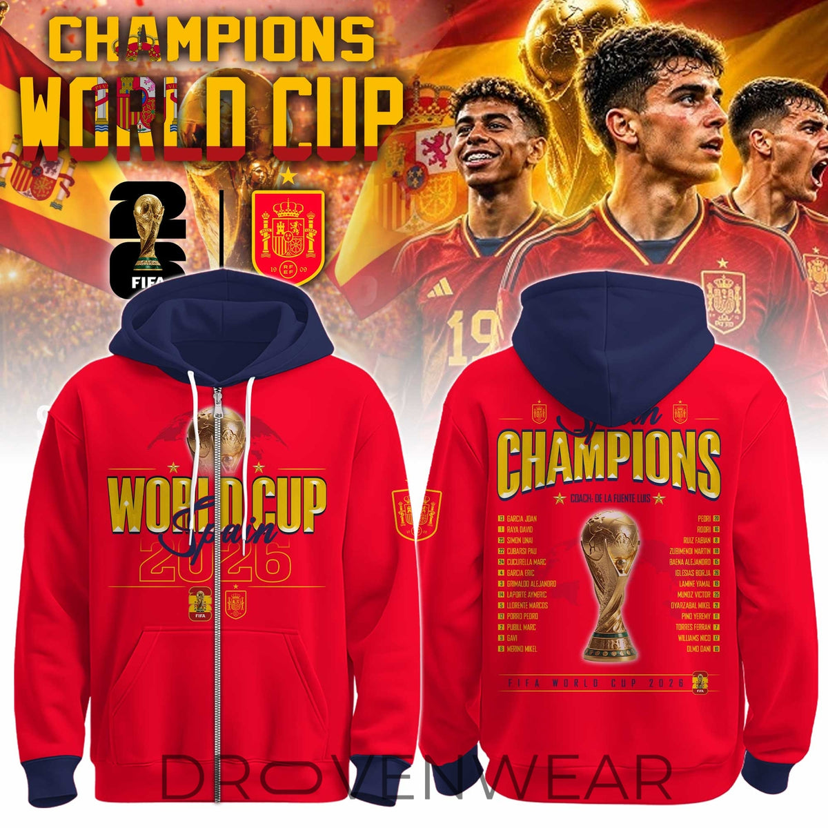 Spain FIFA World Cup Champions 2026 Zip Hoodie
