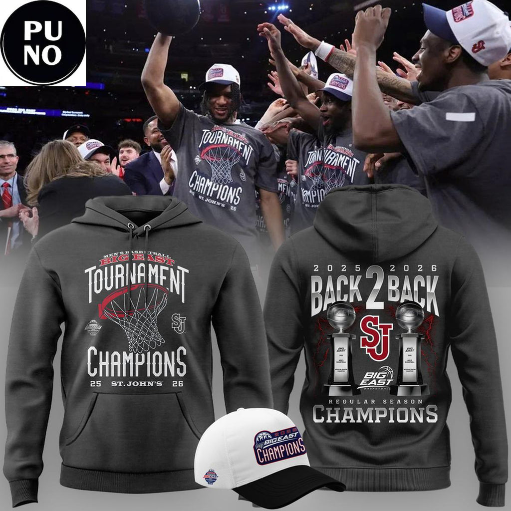 St. John’s University Men’s Basketball Big East Tournament Champions 2026 Back 2 Back Hoodie Shirt