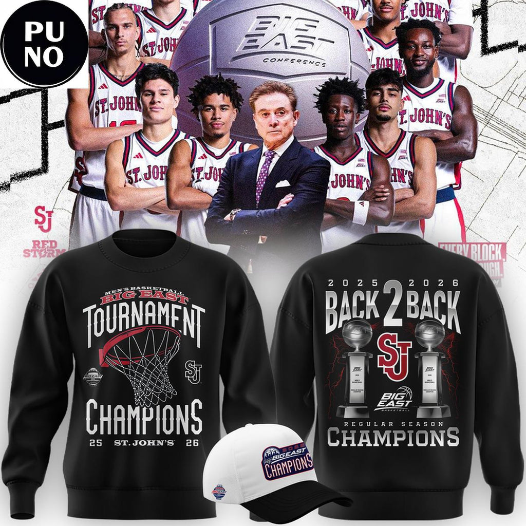 St. John’s University Men’s Basketball Big East Tournament Champions 2026 Back 2 Back Hoodie Shirt