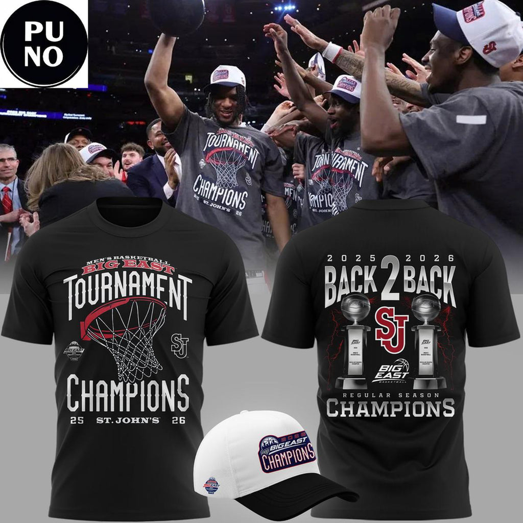 St. John’s University Men’s Basketball Big East Tournament Champions 2026 Back 2 Back Hoodie Shirt