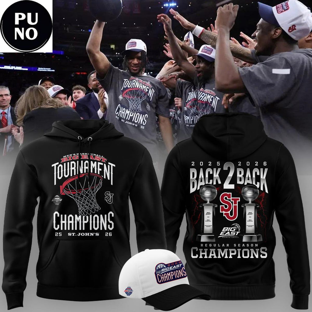 St. John’s University Men’s Basketball Big East Tournament Champions 2026 Back 2 Back Hoodie Shirt