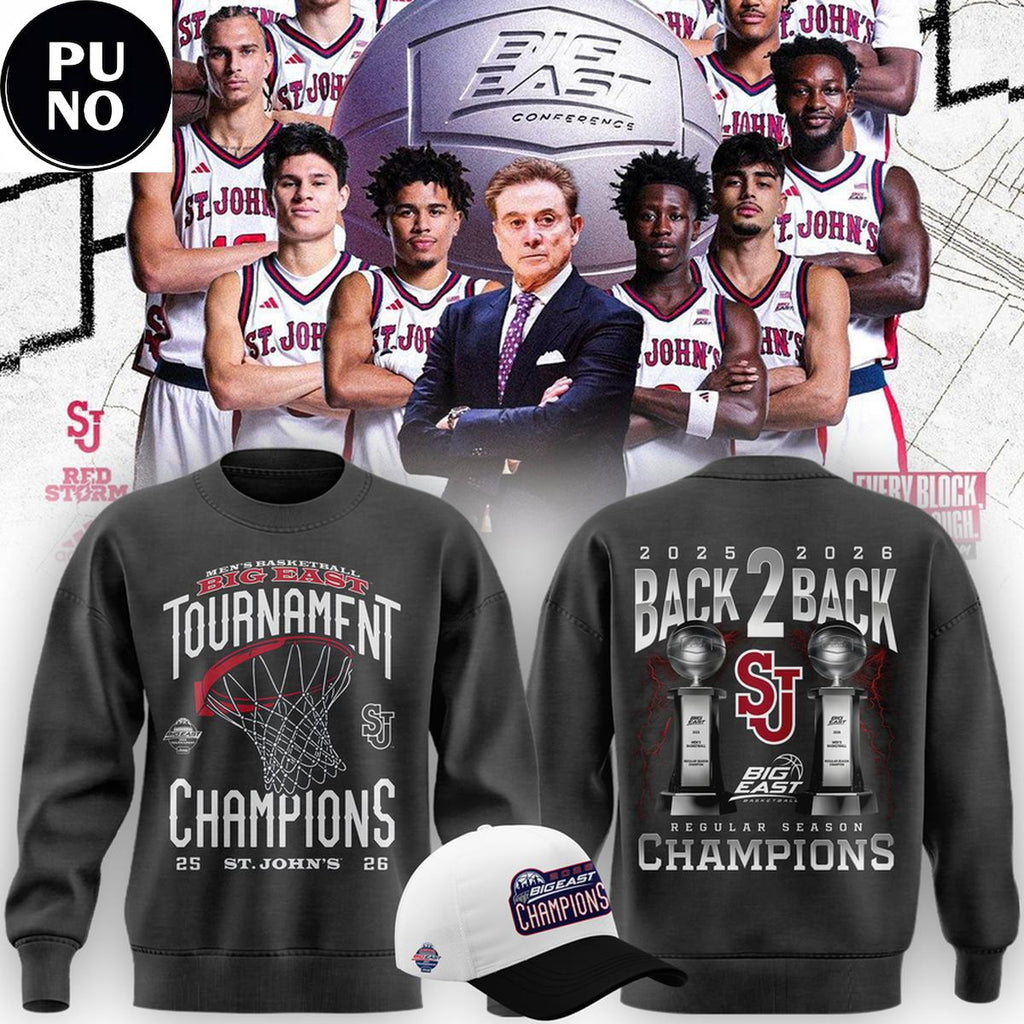 St. John’s University Men’s Basketball Big East Tournament Champions 2026 Back 2 Back Hoodie Shirt