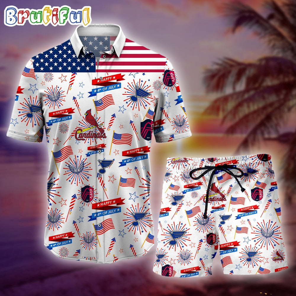 St. Louis Candinals 4th Of July Hawaiian Shirt, St. Louis Sport Happy Independence Day Beach Short, St. Louis Candinals Hawaiian Set