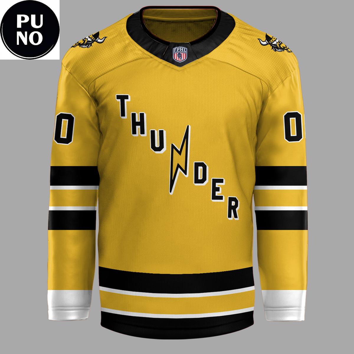 Stockton Thunder 2026 New Logo Viking Gold Personalized Hockey Jersey