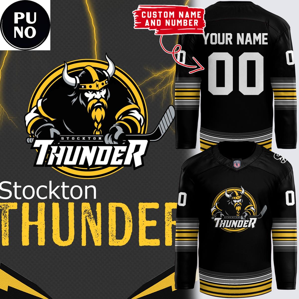 Stockton Thunder 2026 New Logo Viking Gold Personalized Hockey Jersey