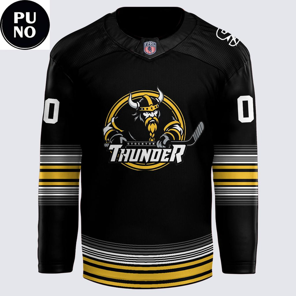 Stockton Thunder 2026 New Logo Viking Gold Personalized Hockey Jersey