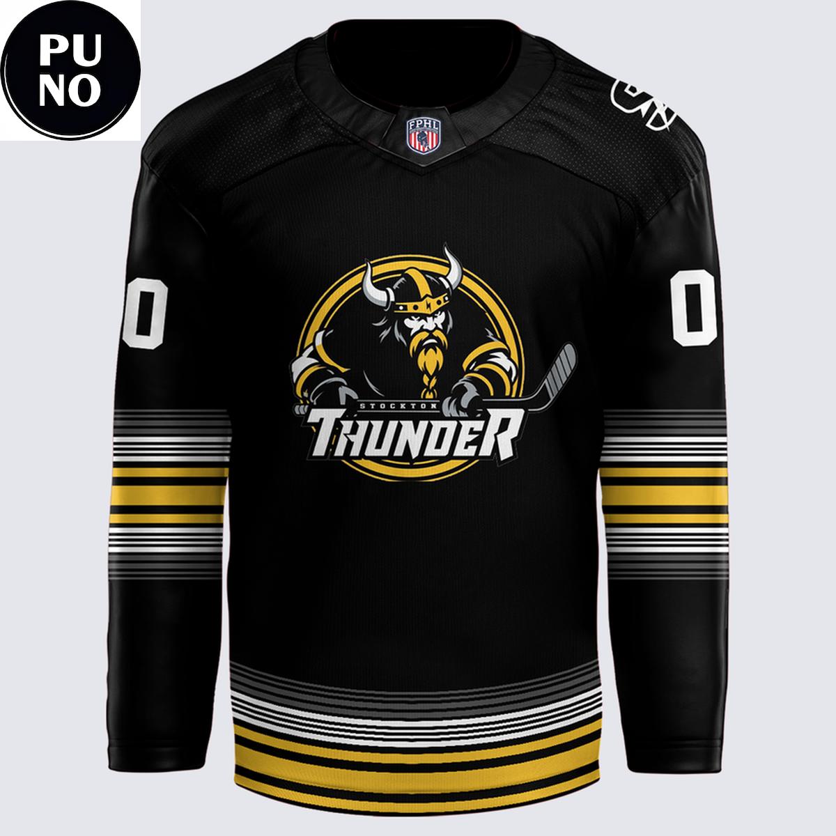 Stockton Thunder 2026 New Logo Viking Gold Personalized Hockey Jersey