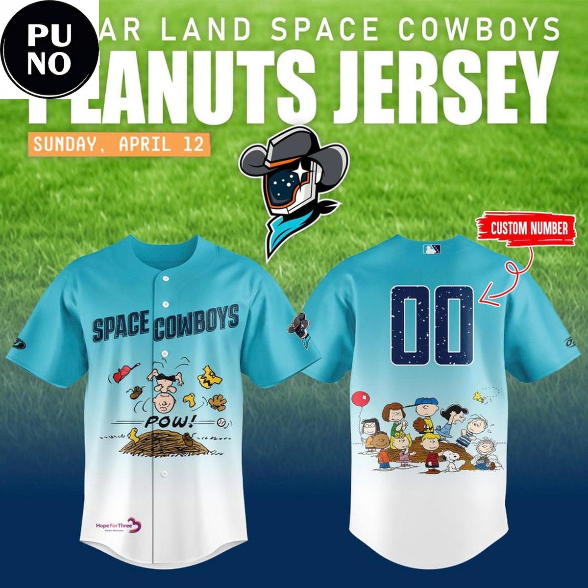 Sugar Land Space Cowboys x Peanuts Night 2026 Personalized Baseball Jersey