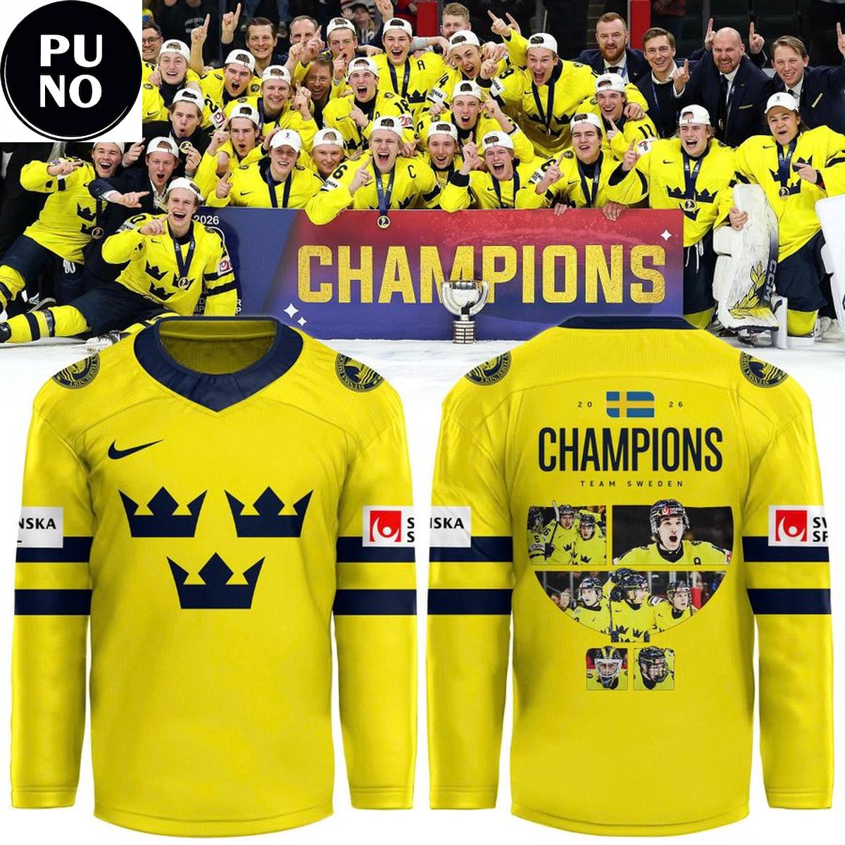 Sweden Tre Kronor 2026 IIHF World Junior Champions Hockey Jersey