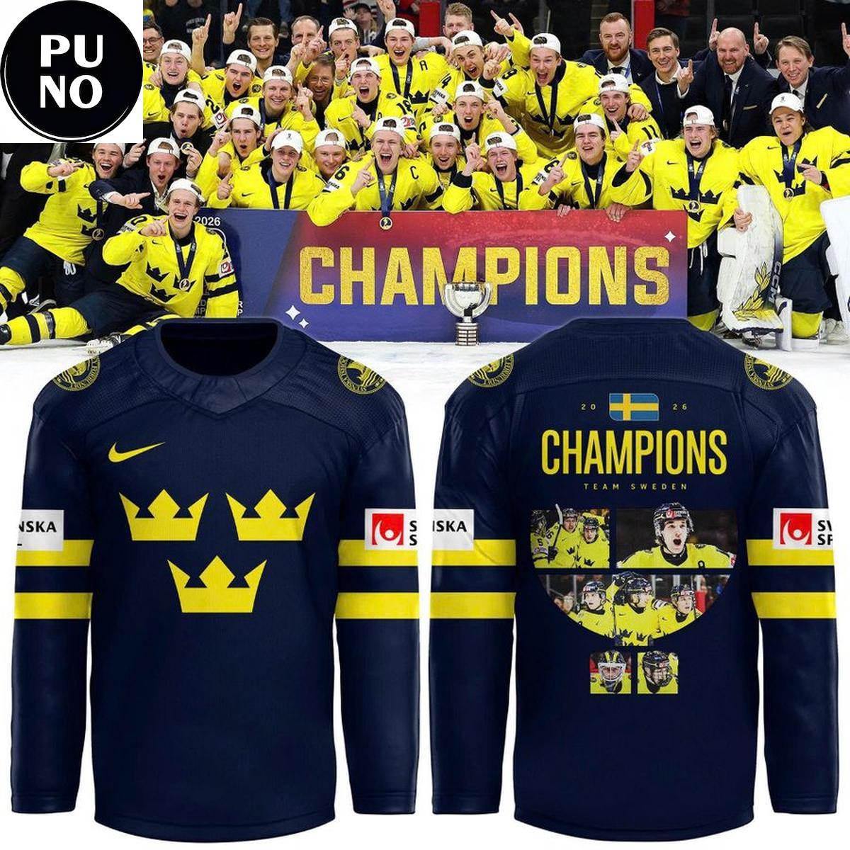 Sweden Tre Kronor 2026 IIHF World Junior Champions Hockey Jersey