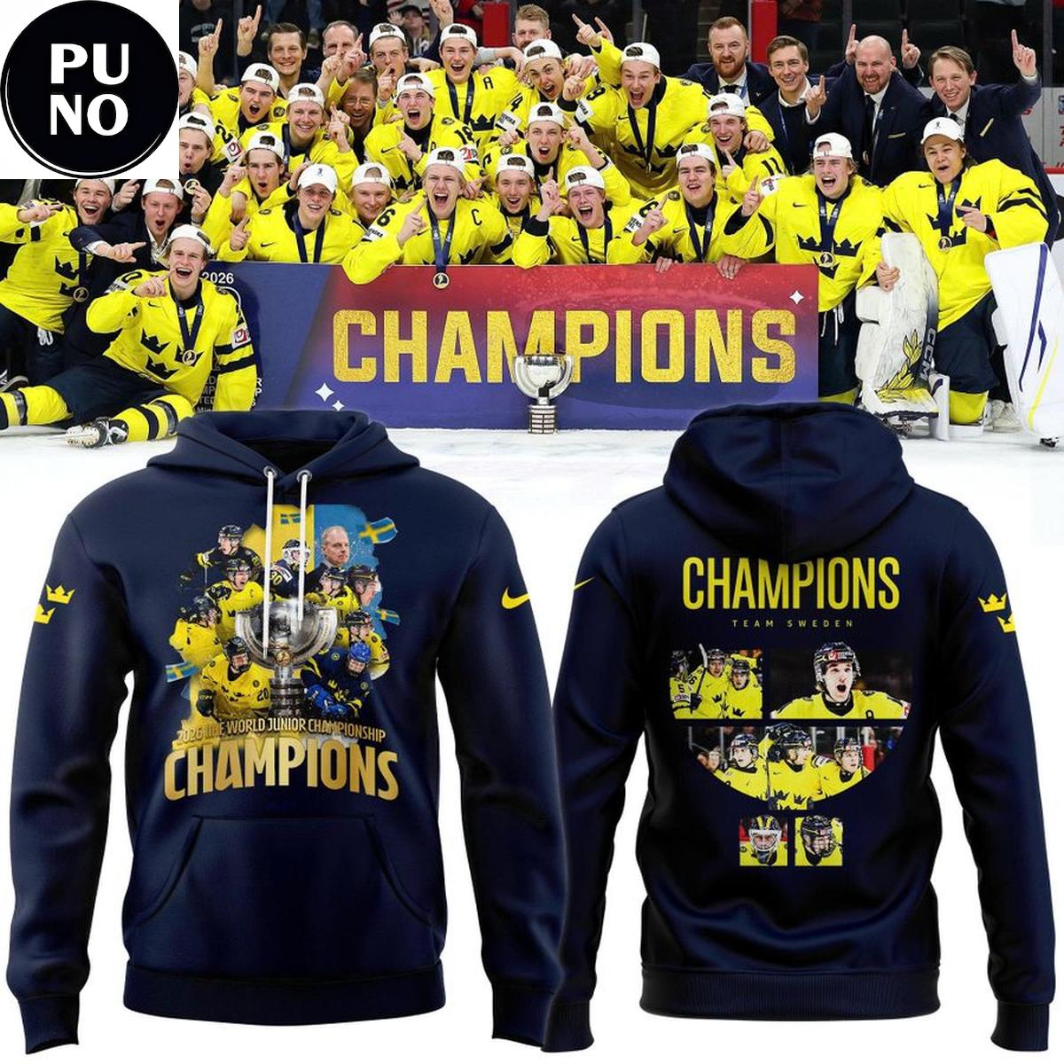 Sweden Tre Kronor 2026 IIHF World Junior Champions Hoodie T-Shirt