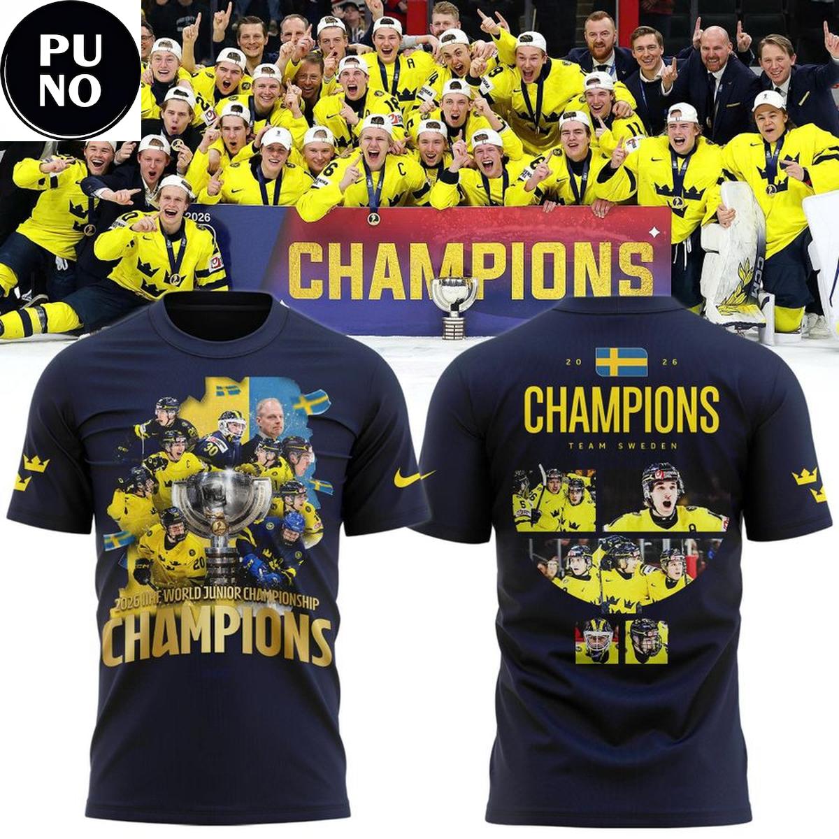 Sweden Tre Kronor 2026 IIHF World Junior Champions Hoodie T-Shirt