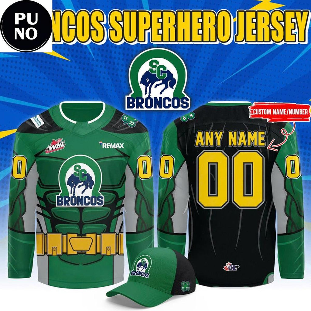 Swift Current Broncos Celebrating Superhero Night 2026 Personalized Hockey Jersey