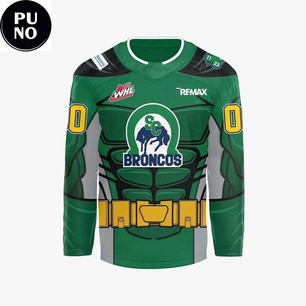 Swift Current Broncos Celebrating Superhero Night 2026 Personalized Hockey Jersey