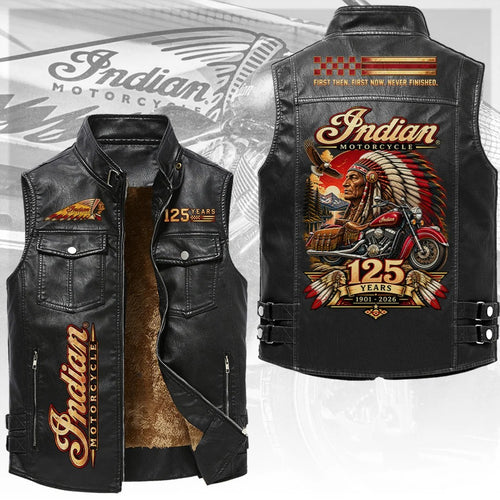 Indian Motorcycle 125th Anniversary 2026 Premium 2D Sleeveless Leather Vest – TANTN26356