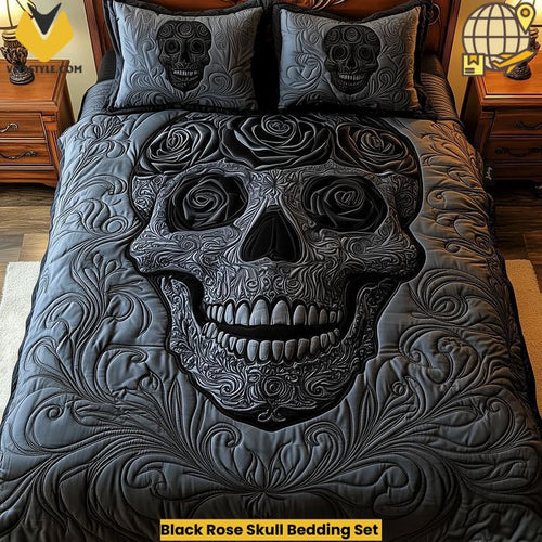 Black Rose Skull Bedding Set