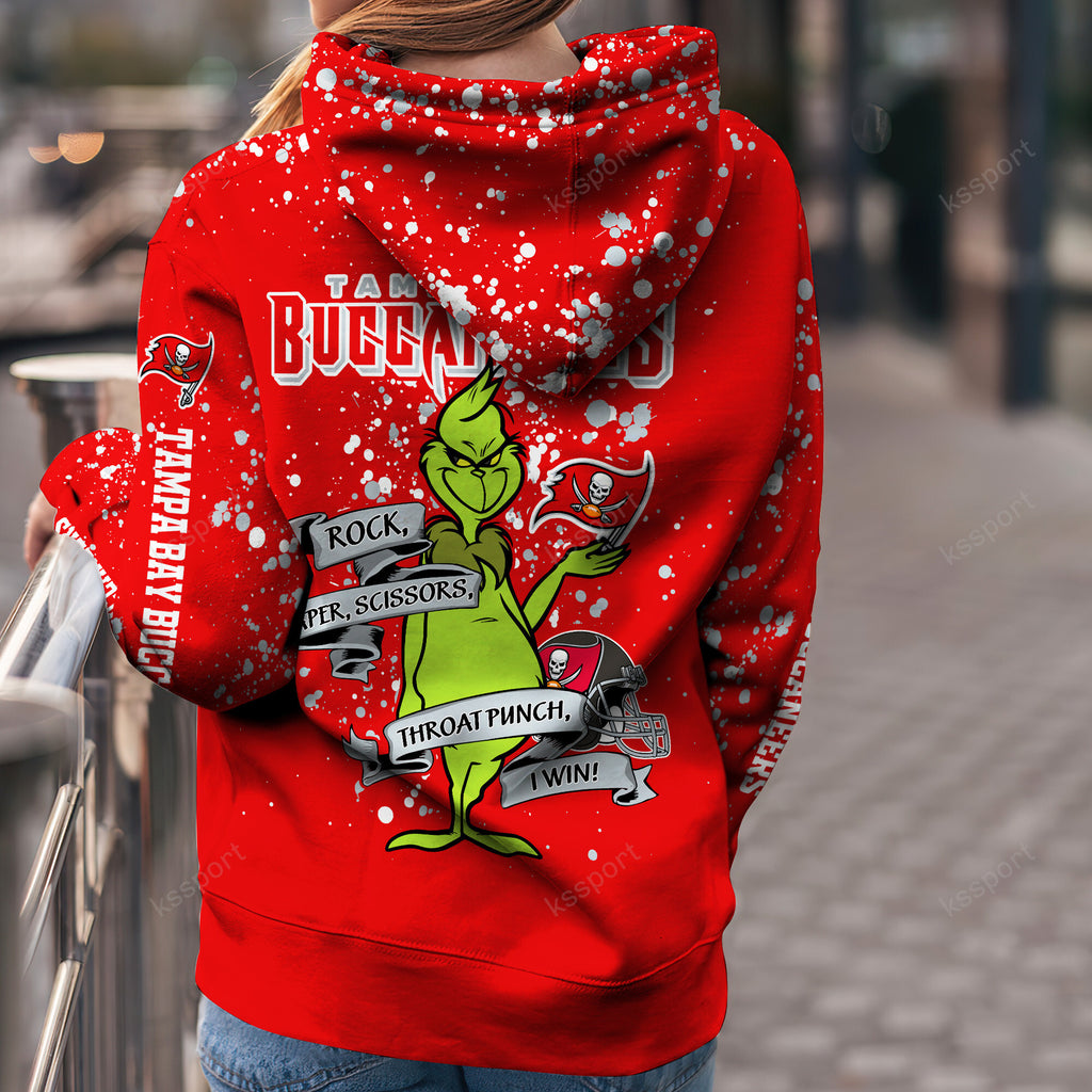 Custom NFL Tampa Bay Buccaneers Hoodie Leggings The Grinch Hoodie Rock Paper Scissors Throat Punch I Win