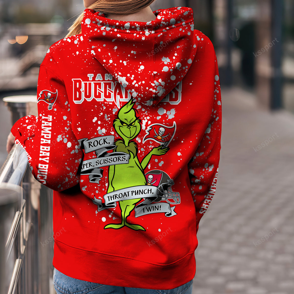 Custom NFL Tampa Bay Buccaneers Hoodie Leggings The Grinch Hoodie Rock Paper Scissors Throat Punch I Win